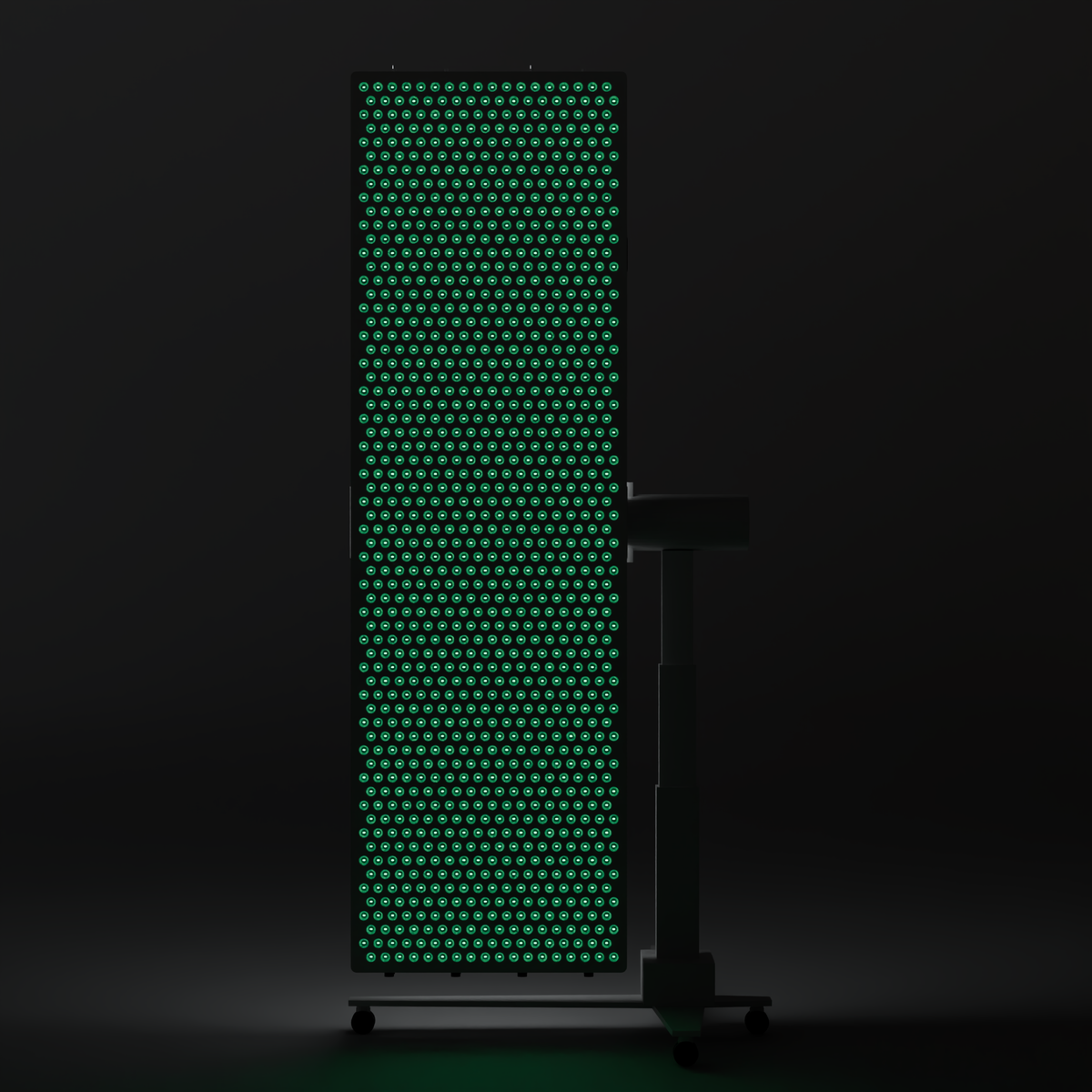 Front view of the DRKD Retreat 189 with all 1,152 dual-chip LEDs lit green, arranged in 18 columns of 64 across the panel face.